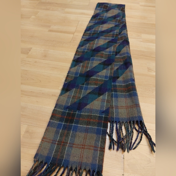 CHRISTIAN DIOR Blue & Red Plaid Wool Scarf Unisex - Picture 4 of 6